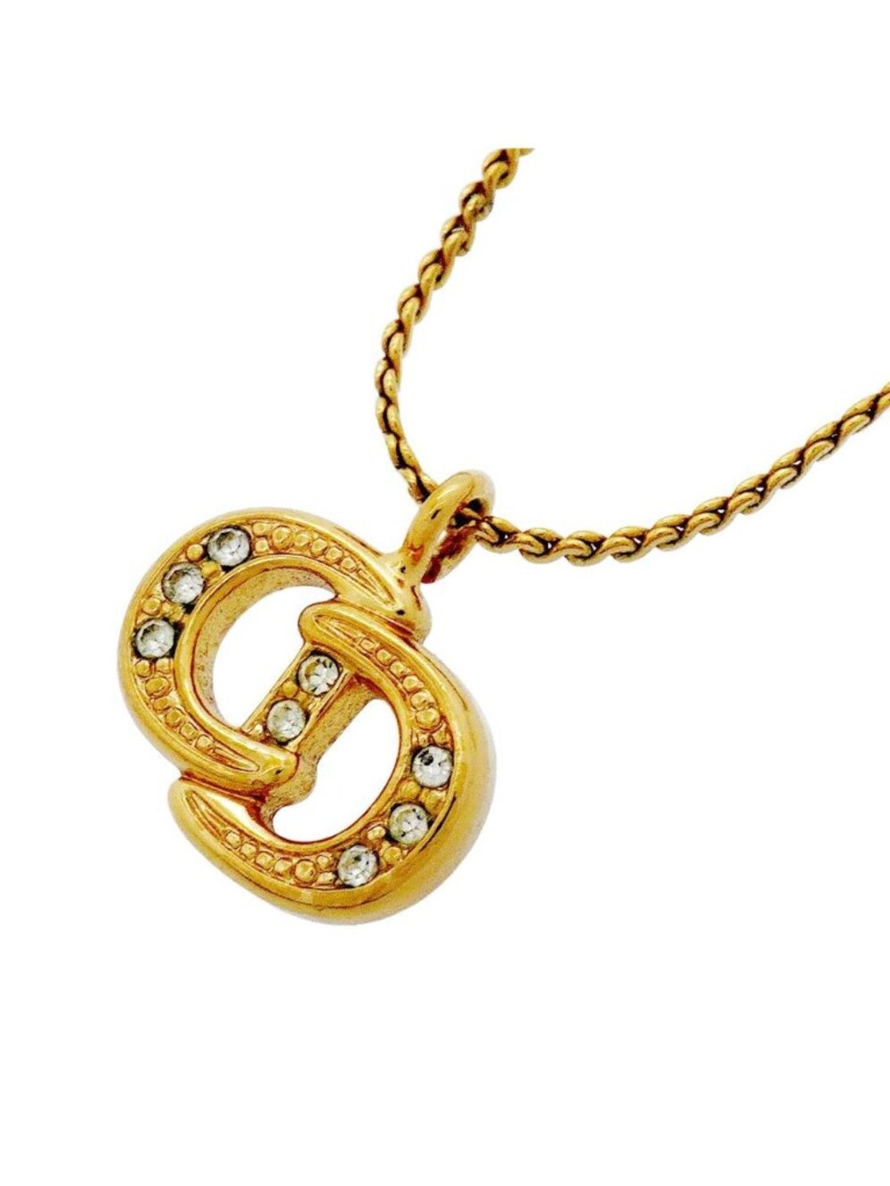 Dior Necklace CD Logo Gold Plated Rhinestone